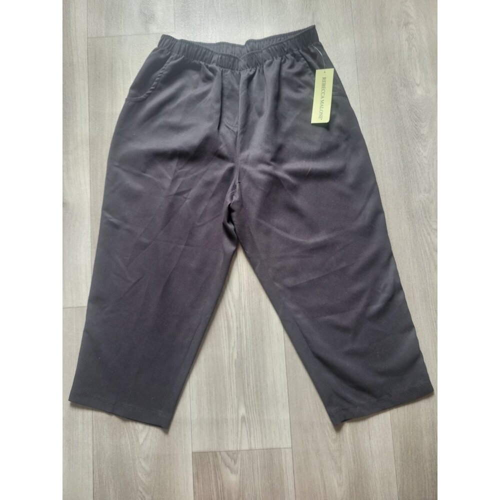 Rebecca Malone Womens Elastic Waist Capri Pants L Black Polyester NWT